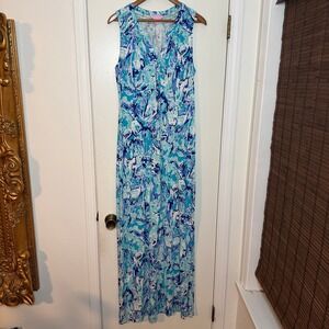 Lilly Pulitzer Sleeveless Maxi Dress | Size M | Blue Tropical Print